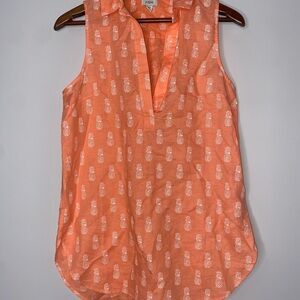 J. Crew Sleeveless Peach Colored Polo Blouse With Pineapples Size XXS
